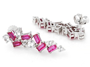 Boucles d'oreilles pendantes géométriques plaquées argent LY 925, serties de corindon rose taille émeraude rectangulaire, bijoux de fête pour femme - Product Image 3