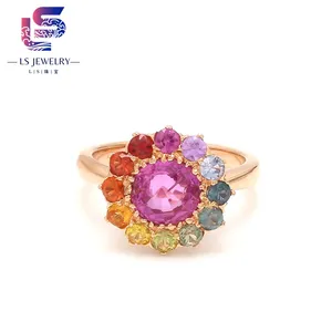 10k 14k 18k gold sapphire cluster flower sterling silver engagement fashion rings for women lab grown gemstone ring