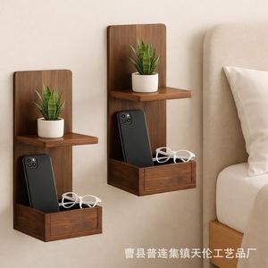 Cross-border wooden <b>floating</b> <b>wall</b>-mounted <b>shelf</b>, bedside planter, mobile phone holder, bathroom scented candle holder, flower - Product Image 2