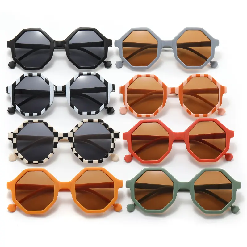 High Quality Eye Wear Glasses rhombus Shape kids Retro Outdoor plaid striped sunglasses