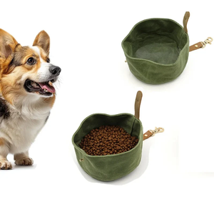 Mangkuk hewan peliharaan lipat kanvas tahan air Logo kustom tempat makan anjing dan kucing luar ruangan portabel - Product Image 3