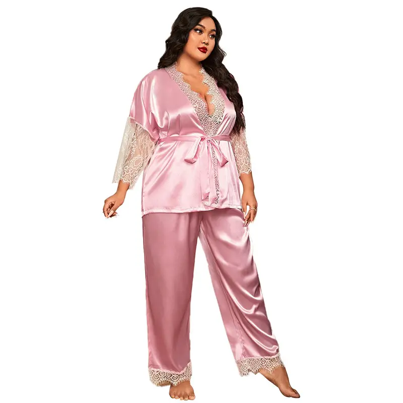 Сексуальный кружевной комплект из 2 предметов, домашняя женская пижама с логотипом под заказ, атласная сексуальная пижама больших размеров