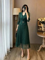Robe plissée Miyake en gros - Robe grande taille pour femme avec dentelle et volants, manches courtes, style fête et banquet