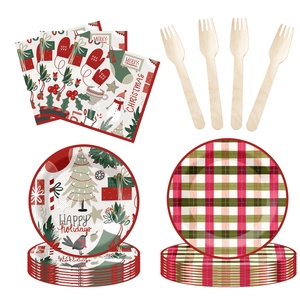 DAMAI Customized Christmas Party Tableware Set Disposable Plaid <b>Pattern</b> <b>Paper</b> Plate Cup Napkins Decoration Christmas Supplies - Product Image 5