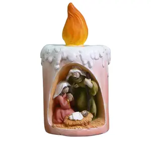 Pabrik Langsung Seni Budaya Agama Kerajinan Resin Yesus Salib Model Lilin Natal Palungan Set 4 Set Patung