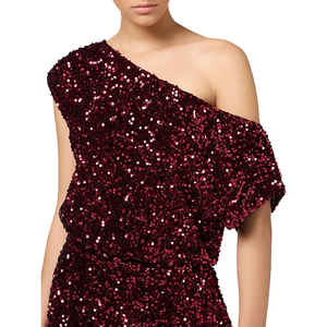<span class=keywords><strong>Mono</strong></span> de fiesta de noche de lujo de moda <span class=keywords><strong>rojo</strong></span> <span class=keywords><strong>lentejuelas</strong></span> de un hombro personalizado de fabricante de alta calidad para mujer - Product Image 4