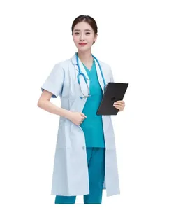 Divisa da Infermiera Nightingale all'Ingrosso, Camice Bianco con Colletto, Maniche Lunghe o Corte, Sottile o Spesso, per Laboratorio, Farmacia, Clinica - Product Image 6