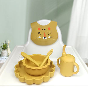 Juego de Vajilla de Silicona con Diseño de León para Bebé, Babero con Cuchara a Precio de Fábrica RTS, Venta Al por Mayor - Product Image 3