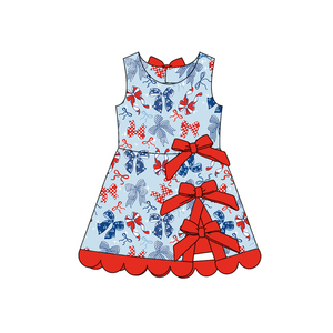 Tenue de sport personnalisée ODM pour l'été, motifs 4 juillet, en coton et élasthanne, bord festonné, pour enfants, filles, robes, shorts et robes de yoga pour sœurs - Product Image 1