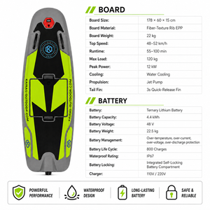 Planche de surf électrique avec batterie 4,4 kWh, planche de surf motorisée, vitesse de 48 à 52 km/h, corps en EPP, système de refroidissement par eau pour les sports nautiques - Product Image 5