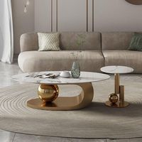 Moderner Design-Gold-Wohnzimmer-Luxus-Marmor-Couchtisch – Großer, Schlichter, Ovaler Steintisch mit Edelstahl-Gestell