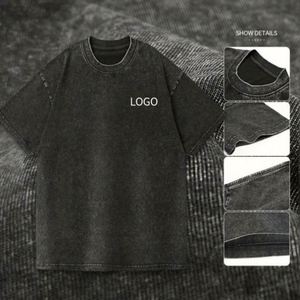 230Gsm Cotton Acid Wash Vintage T Shirt Worn Loose Short Sleeved T-Shirt Dropped Shoulder Oversized Washed Tee T Shirts - Product Image 4