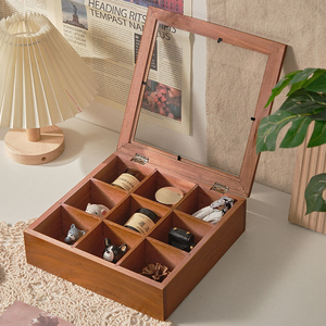 Fashionable Retro Solid Wood Ring Earring Display Natural Vintage 9 Lattice Organizer for Jewelry Wooden Boxes & Wall Signs