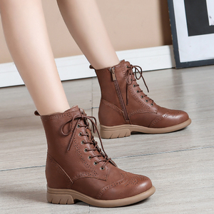 Botas de Piel Vacuna Estilo Británico para Otoño/Invierno, Forro de Piel Suave, Color Marrón, con Cordones y Cierre, Botas Planas de Lujo - Product Image 3
