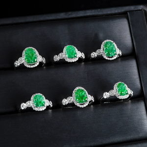 Authentic S925 silver natural A-grade jadeite green fox-shaped amulet ice-quality <b>jade</b> <b>ring</b> for women, adjustable size. - Product Image 3