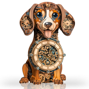 Reloj de madera 3D con diseño de perro Dachshund estilo Steampunk, rompecabezas funcional, kit de ensamblaje STEM para adultos, decoración de escritorio para el hogar, regalo al por mayor. - Product Image 1