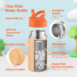 Bán hàng nóng 12oz trẻ em 350ml chai Nước Đôi tường chân không 18/8 chai thép không gỉ chấp nhận OEM với rơm Nắp - Product Image 2