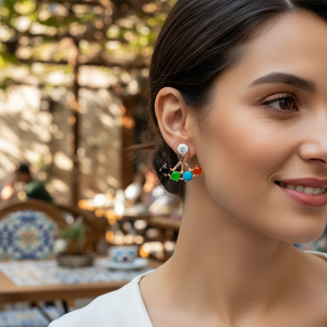 Colorful Stone Design CZ Round Shape Ear <b>Jackets</b> Woman Earrings Turkish Handmade 925 Sterling <b>Silver</b> Jewelry - Product Image 3