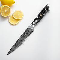 KEENHOPE Professioneel 5 Inch Japans Damascus Koksmes AUS-10 Draagbaar Utility Mes Zwart Turquoise Hars Handvat