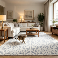 Tapis géométrique beige et gris, design jacquard, polypropylène antibactérien, hauteur de pile 9 mm, revêtement de sol pour salon et chambre à coucher