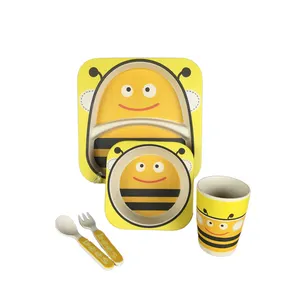 Funny Cartoon Design Bamboo Melamine Kids Child Baby Dinnerware Set