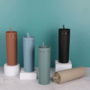 BPA FREE <b>Rubber</b> <b>Paint</b> Double-Layer UV Printed Plastic High-Quality Student Straight 16Oz Reusable Water Tumbler Cup With Straw - Product Image 2