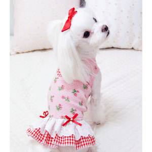 Pet Princess Dress For <b>Dogs</b> Summer Pink White Rose Plaid Skirt Comfortable Decorative <b>Clothes</b> - Product Image 3