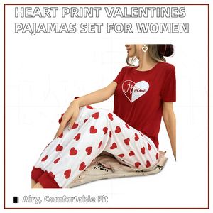 Conjunto de Pijamas para Mujer con Estampado de Corazones en Colores Contrastantes, Cintura Elástica y Transpirable, Ropa de Dormir Linda para el Día de San Valentín, Envío Inmediato - Product Image 2
