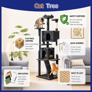 En gros OEM ODM Arbre à chat multi-niveaux en peluche et sisal avec hamac en acrylique, <span class=keywords><strong>cube</strong></span> cachette et mobilier pour chat - Product Image 3
