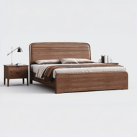 Neues Doppelbett im chinesischen Stil aus massivem Ulmenholz mit abgerundeten Ecken; geeignet für Schlafzimmer zu Hause, Hotels und Apartments.