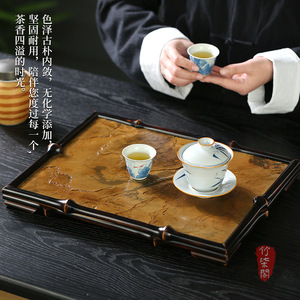 Lacquered Bamboo Rock Tea Tray Antique Chinese Tea Set Durable Home Decoration Tray - Product Image 1