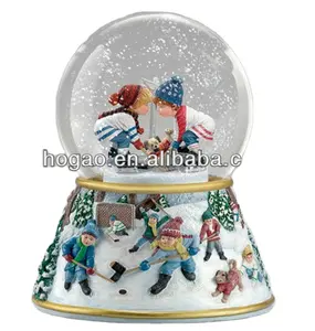 Globo de nieve humano con globo de cristal personalizado, jugador de hockey de Navidad