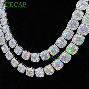 Collar de cadena de tenis de plata de ley 925 al por mayor, 10 mm, con colgante de moissanita VVS estilo hip hop y dije de tenis con diamante de laboratorio para hombre - Product Image 1