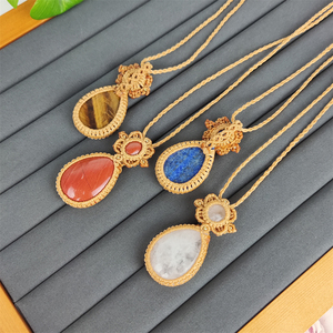 Collar de macramé con gema de Aventurina verde amatista en forma de lágrima de moda collar de cuerda de piedra de gota de agua de lapislázuli de ónix negro - Product Image 4