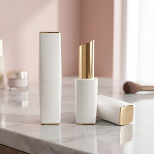 Étui à rouge à lèvres carré magnétique de luxe en or blanc, conteneur cosmétique vide personnalisé, emballage de rouge à lèvres à fermeture magnétique - Product Image 1