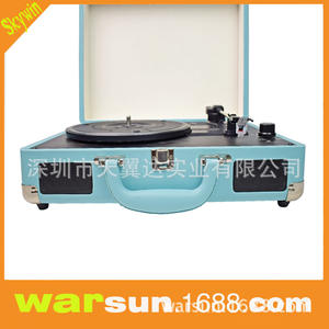 Tocadiscos Portátil de Cuero para Reproducción de Vinilo, Azul, 2.8 kg, Adaptador de CA, Salida USB MP3, China - Product Image 2