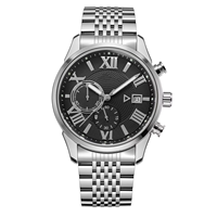 Montre classique pour hommes d'affaires, mouvement japonais, chronographe, affichage de la date, bracelet en acier inoxydable, chiffres romains, 42 mm, résistante à l'eau