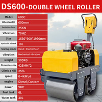 Compacteur vibrant à double tambour tandem OUNO DS600 9HP à haute efficacité, à conducteur marchant, largeur de roue 600 mm