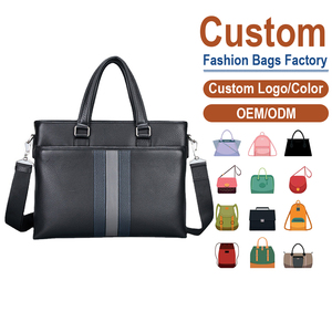 Sleek Three-Tone Genuine Leather Mens Messenger Soft <b>Bag</b> Black Base Navy Grey Stripe Dual Handles + Detachable Portable - Product Image 1