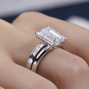 Bague de fiançailles Messi Jewelry MSR-2142 en platine avec diamant de laboratoire taille émeraude - Product Image 5