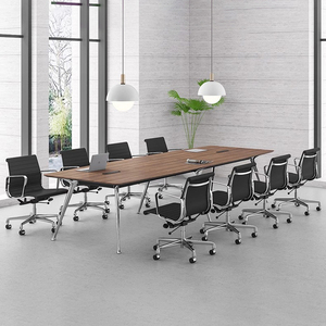 Muebles de oficina modernos, escritorio, sala de juntas, reunión negra, mesa de conferencias con pata de aluminio cromado - Product Image 3