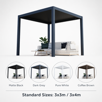 Gazebo modern bermotor dengan atap louver aluminium tahan air dan lampu LED dua warna untuk kolam renang dan teras