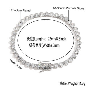 힙합 트렌디 4mm 하트 모양 구리 지르콘 테니스 체인 목걸이 사랑 커플 스타일 심플 쥬얼리, 파티 선물 - Product Image 6