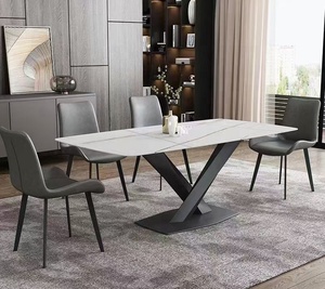 Sang Trọng Phong Cách Châu Âu Bằng Đá Cẩm Thạch Bàn Ăn Đặt Hiện Đại Cơ Sở Thép Không Gỉ Bàn Ăn Và Ghế - Product Image 3