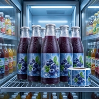 Op maat gemaakte blauwe bessen-munt drankfles etiketten, waterdichte vinyl zelfklevende stickerrol, UV digitale print voor sap en wijn