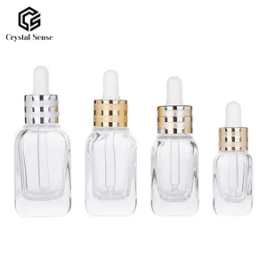 Wholesale Luxury Transparent 50ml 30ml 20ml 10ml Square Cosmetic Glass Dropper Bottle Skin Care Serum Glass Bottle
