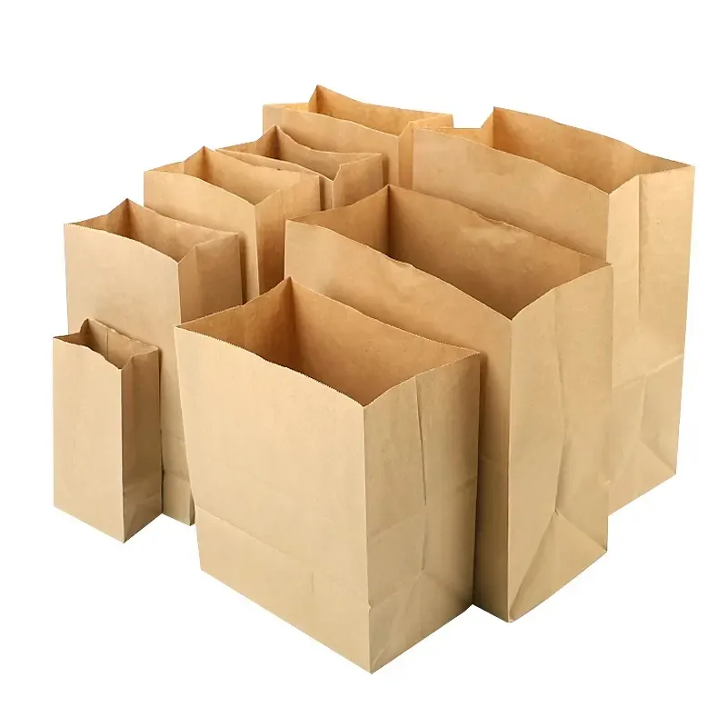 Wholesale Factory Price Customized Recyclable Brown Kraft Takeaway Packing Paper Bags without Handle