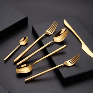 Juegos de Cubiertos de lujo de alta calidad de acero inoxidable para restaurantes, juegos de cubiertos dorados para bodas, cuchillo, cuchara, tenedor para exteriores