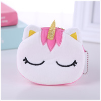 Dompet Koin Wanita Unicorn Kartun Lembut Mini Lucu Oval dengan Resleting untuk Anak Perempuan, Dompet Kartu, Tas Kabel USB, Dompet Kunci
