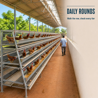 Cage à poulets automatique, Cage pour poules pondeuses, Cage à poulets de chair, Systèmes automatisés d'élevage avicole, Poulailler